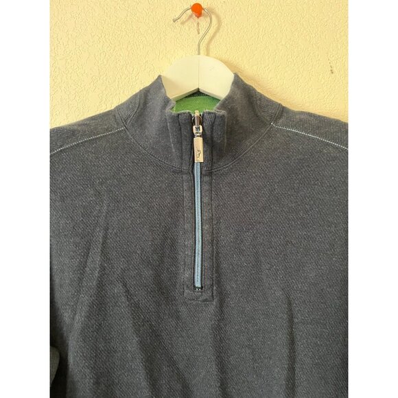 Tommy Bahama Mens Quarter Zip Reversible Pullover Sweatshirt Large Heather Blue - Picture 2 of 10